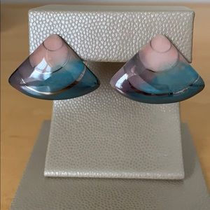 Gorgeous Enamel Earrings Light Peach/Aqua